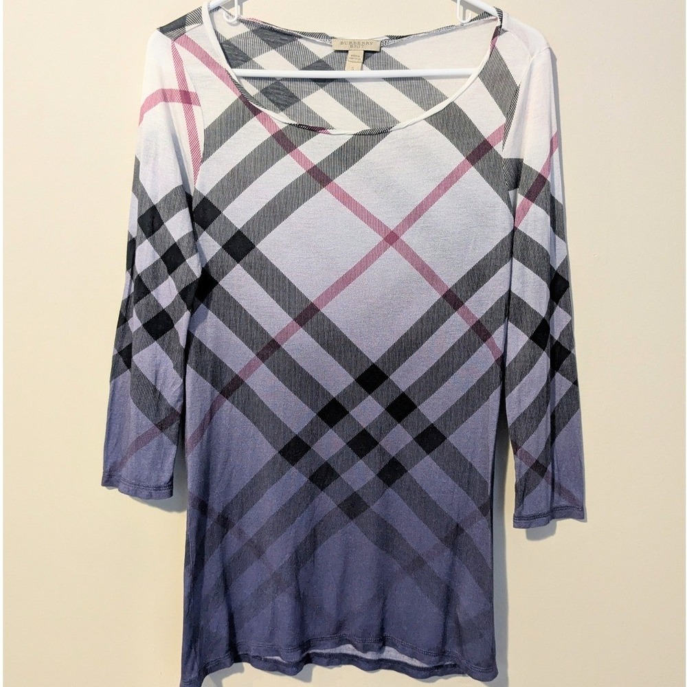 Burberry Brit Plaid Ombre Long‎ Sleeve Top Women's Size S